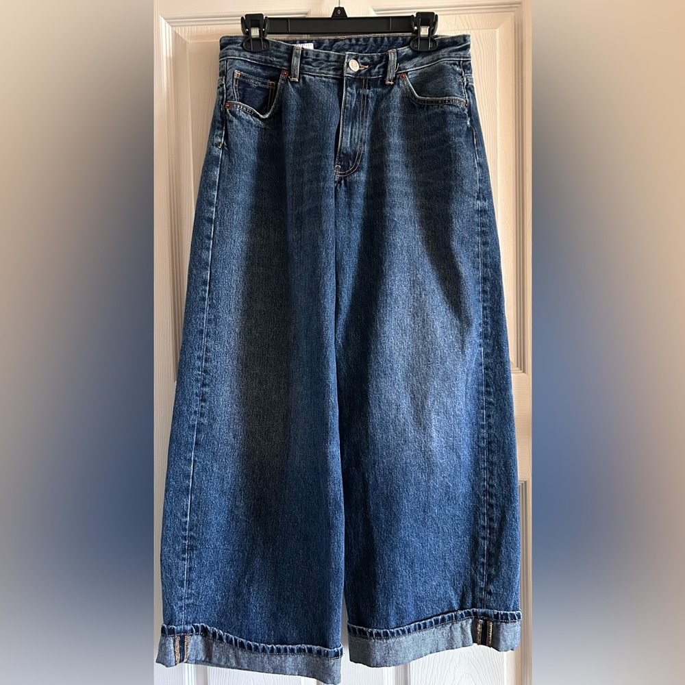 Zara High-Rise Wide-Leg Flare Jeans in Deep Blue Denim